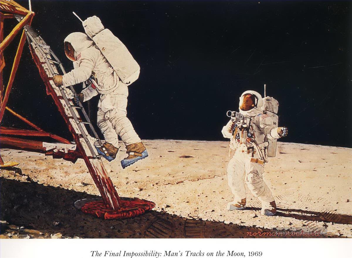 der endgültigen Unmöglichkeit Mann s Spuren auf dem Mond Norman Rockwell Ölgemälde
